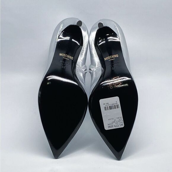 Moschino Logo-Detailed Metallic Leather High-Heel Booties size 38 - Picture 14 of 15